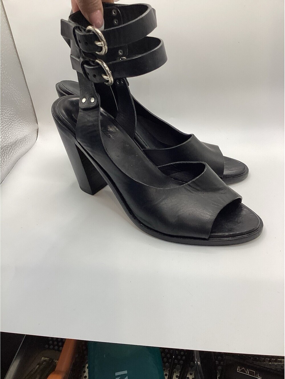 Rag & Bone Black Tulsa Double Ankle Strap Sandal Size 37.5 US - Block Heel